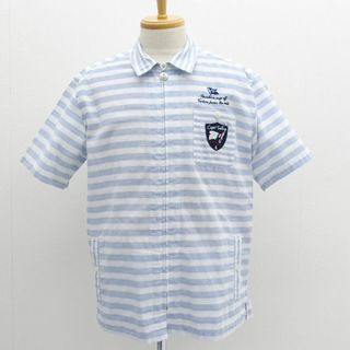 CAPRI BLUE / カプリブルー ◆半袖シャツ/ジップアップ/ワッペン/ボーダー柄/ブルー/サイズ50 【メンズ/MEN/男性/ボーイズ/紳士】 【古着】 メンズファッション【中古】 [0220481823](シャツ)