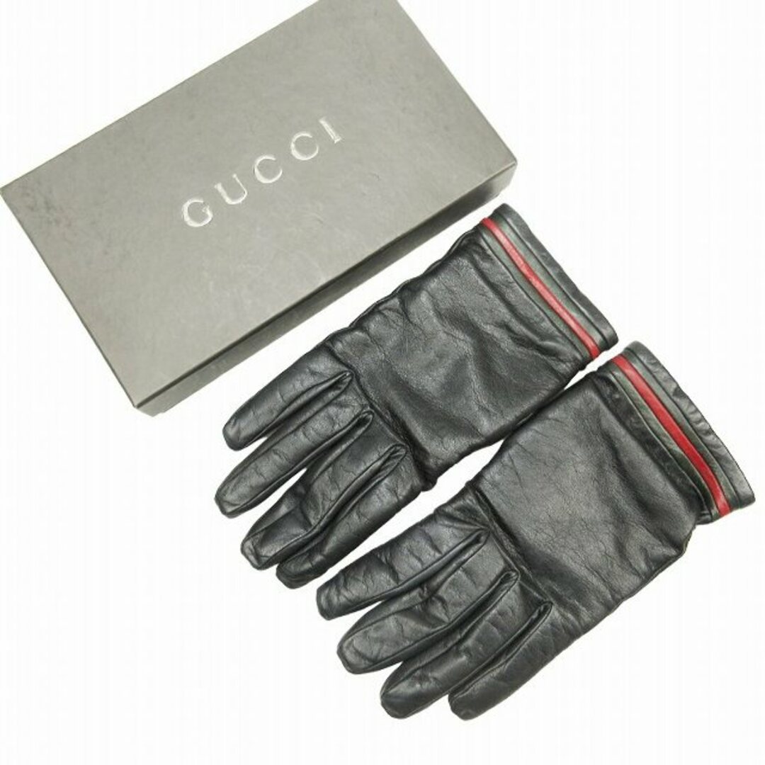 Gucci(グッチ)の美品 グッチ GUCCI シェリーライン ラムレザー グローブ 7 1/2 ♪3 レディースのファッション小物(手袋)の商品写真