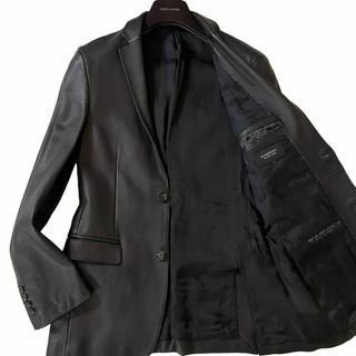 バーバリーブラックレーベル(BURBERRY BLACK LABEL)の極美品/希少L✨バーバリーブラックレーベル　ラムレザー　テーラードジャケット 黒(レザージャケット)