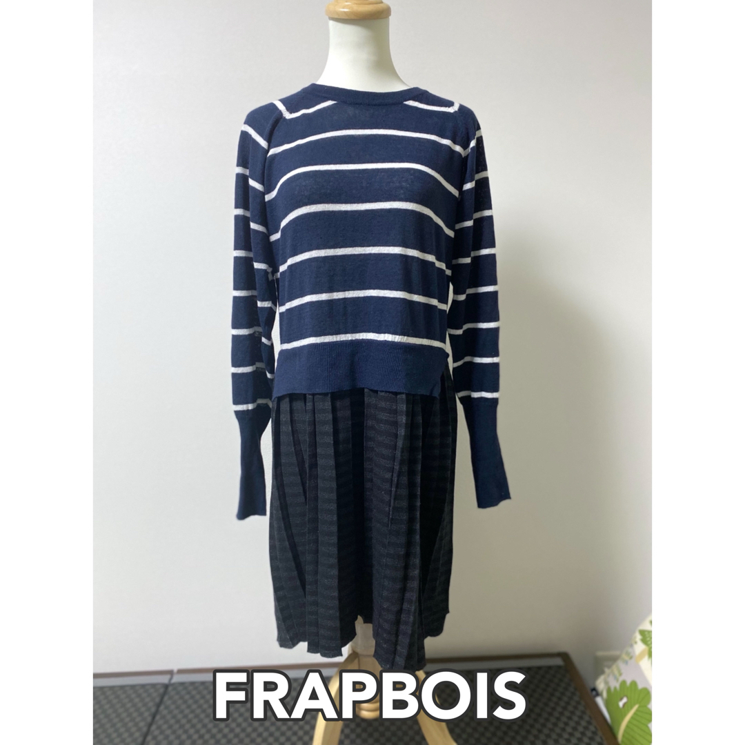 FRAPBOIS(フラボア)の【未使用】FRAPBOIS フラボア★プリーツボーダー ニットワンピース  レディースのワンピース(ひざ丈ワンピース)の商品写真