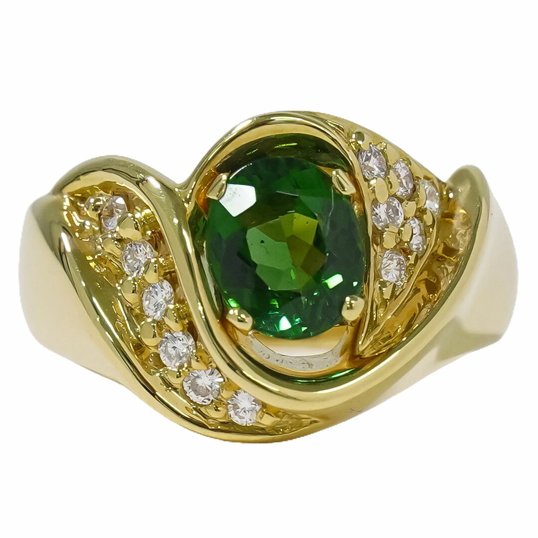 本物 グリーントルマリン 1.23ct ダイヤモンド 0.22ct K18 YG リング 指輪 12号 イエローゴールド アクセサリー ジュエリー 中古 レディースのアクセサリー(リング(指輪))の商品写真