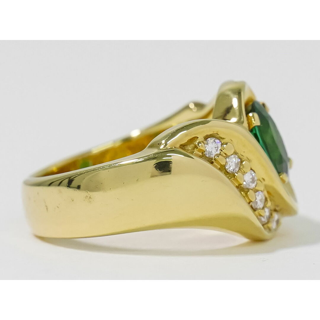 本物 グリーントルマリン 1.23ct ダイヤモンド 0.22ct K18 YG リング 指輪 12号 イエローゴールド アクセサリー ジュエリー 中古 レディースのアクセサリー(リング(指輪))の商品写真