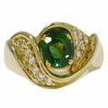 本物 グリーントルマリン 1.23ct ダイヤモンド 0.22ct K18 YG リング 指輪 12号 イエローゴールド アクセサリー ジュエリー 中古