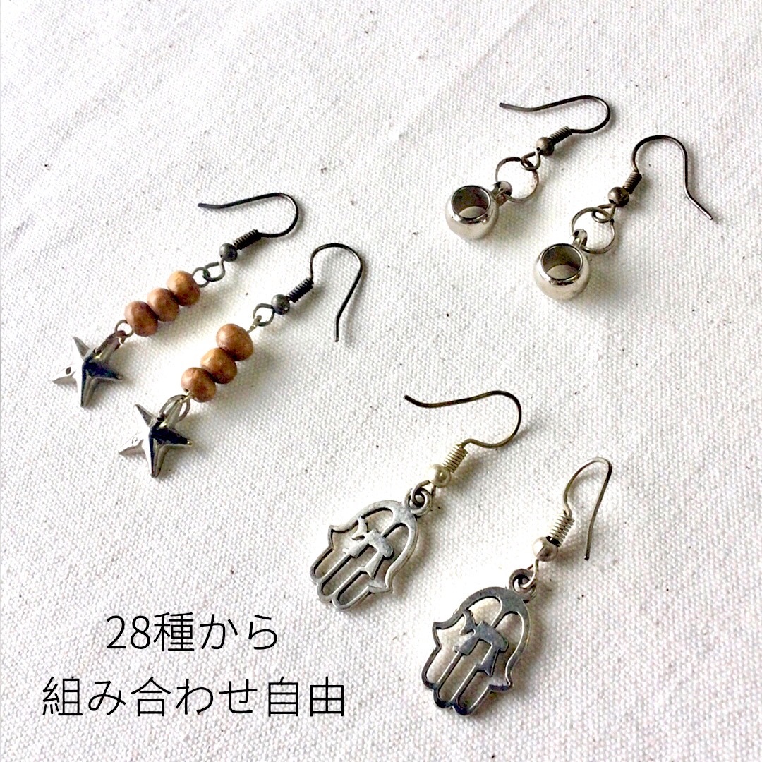 3点 ハンドメイド ピアス 幸運 ファティマ 星 スター リング ウッド ビーズ レディースのアクセサリー(ピアス)の商品写真