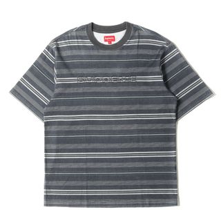 シュプリーム(Supreme)のSupreme シュプリーム Tシャツ サイズ:S 23SS ブランドロゴ刺繍 ボーダー クルーネック 半袖Tシャツ Dash Stripe S/S Top ブラック グレー トップス カットソー【メンズ】【中古】(Tシャツ/カットソー(半袖/袖なし))