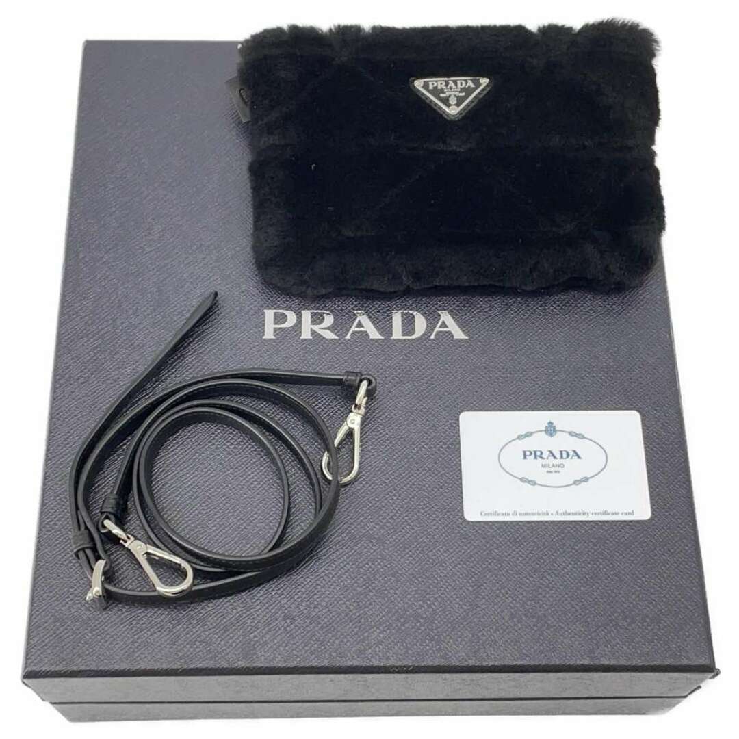 PRADA(プラダ)のプラダ ハンドバッグ キルティングムートン トライアングルロゴ シープファー 1BG378 2wayショルダー 黒 レディースのバッグ(ハンドバッグ)の商品写真