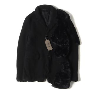 新品同様 COMME des GARCONS HOMME PLUS コムデギャルソン オムプリュス サイズ:M 23AW フェイクファー アシンメトリー 切替 ウール 縮絨 3B テーラード ジャケット Tailoring of the Avant-Garde ブラック 日本製 アウター ブルゾン【メンズ】【中古】(テーラードジャケット)