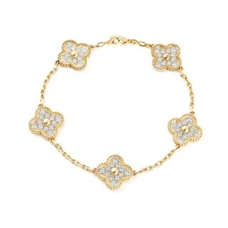 ヴァンクリーフアンドアーペル(Van Cleef & Arpels)のヴァンクリーフアーペル ヴィンテージアルハンブラ ブレスレット 5モチーフ K18YG イエローゴールド 中古(ブレスレット/バングル)