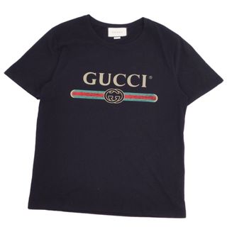 グッチ(Gucci)の美品 グッチ GUCCI Tシャツ カットソー 半袖 ショートスリーブ ウォッシュド ロゴ トップス メンズ S ブラック(Tシャツ/カットソー(半袖/袖なし))