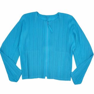 プリーツプリーズイッセイミヤケ(PLEATS PLEASE ISSEY MIYAKE)の美品 プリーツプリーズ イッセイミヤケ PLEATS PLEASE ジャケット ノーカラー ジップアップ トップス レディース 3(L相当) ブルー(その他)