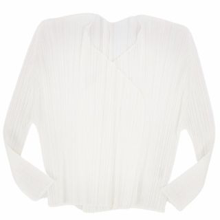 プリーツプリーズイッセイミヤケ(PLEATS PLEASE ISSEY MIYAKE)の美品 プリーツプリーズ イッセイミヤケ PLEATS PLEASE カーディガン ロングスリーブ ボタンレス レディース 3(L相当) ホワイト(カーディガン)