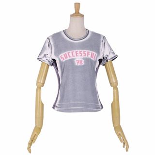 美品 ディーゼル DIESEL Tシャツ カットソー ショートスリーブ コットン トップス レディース S グレー/ホワイト(Tシャツ(半袖/袖なし))