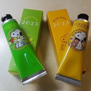 ロクシタン(L'OCCITANE)のロクシタン★スヌーピー・シアハンドクリーム２本★バニラブーケ＆ライム(ハンドクリーム)