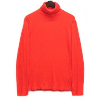 ザラ(ZARA)のザラ タートルネック ナイロン リブ ニット Tシャツ 長袖 ネオンオレンジ M(ニット/セーター)