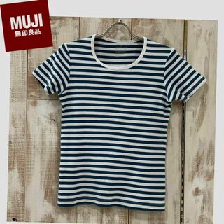 MUJI (無印良品) - 無印良品 ストレッチ クルーネック ボーダー Tシャツ