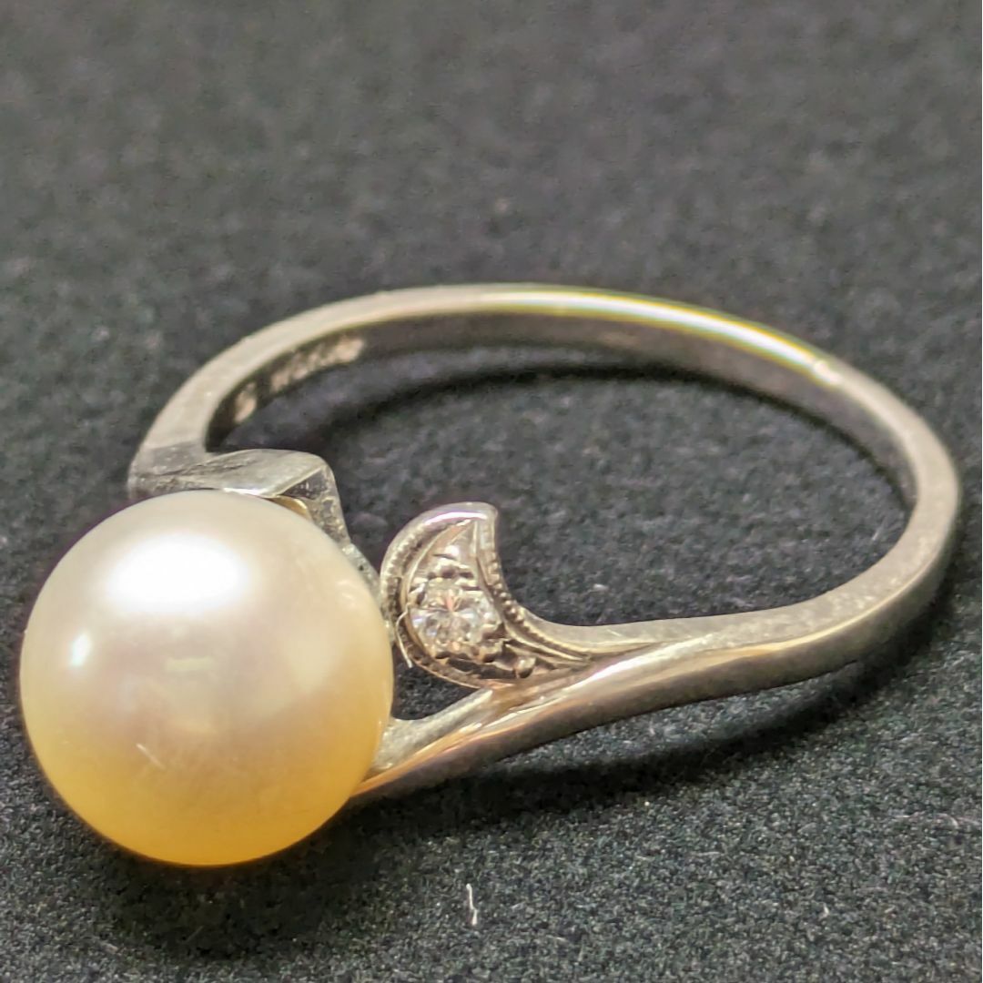 MIKIMOTO(ミキモト)の799 ミキモトパールダイヤリングK14WGホワイトゴールド15号 レディースのアクセサリー(リング(指輪))の商品写真