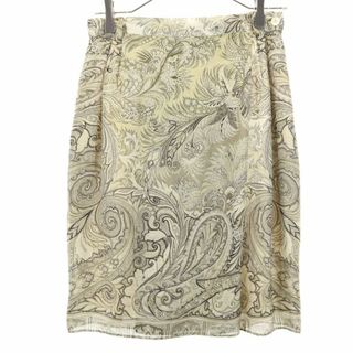 エトロ(ETRO)のエトロ イタリア製 ペイズリー柄 ミディ丈 シルク スカート 44 ベージュ系 ETRO レディース 古着 【240405】 メール便可(ひざ丈スカート)