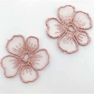 新品未使用 4枚セット×2 刺繍 お花パーツ フラワー オーガンジー(各種パーツ)