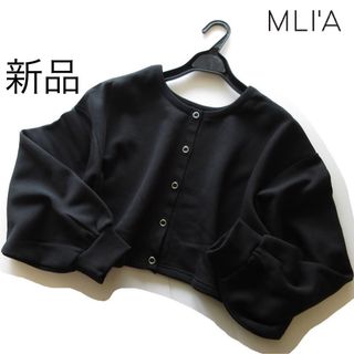 新品MLI'A/INGNI 裏起毛スナップボタンボリューム袖カーディガン/BK