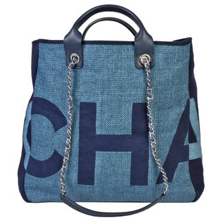 シャネル(CHANEL)のシャネル CHANEL ラージ  トートバッグ 2WAY デニム ネイビー シルバー金具 8桁 25番台(2017年製造)【中古】(トートバッグ)