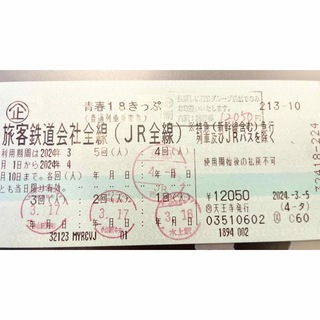 ジェイアール(JR)の青春18きっぷ  1回分(鉄道乗車券)