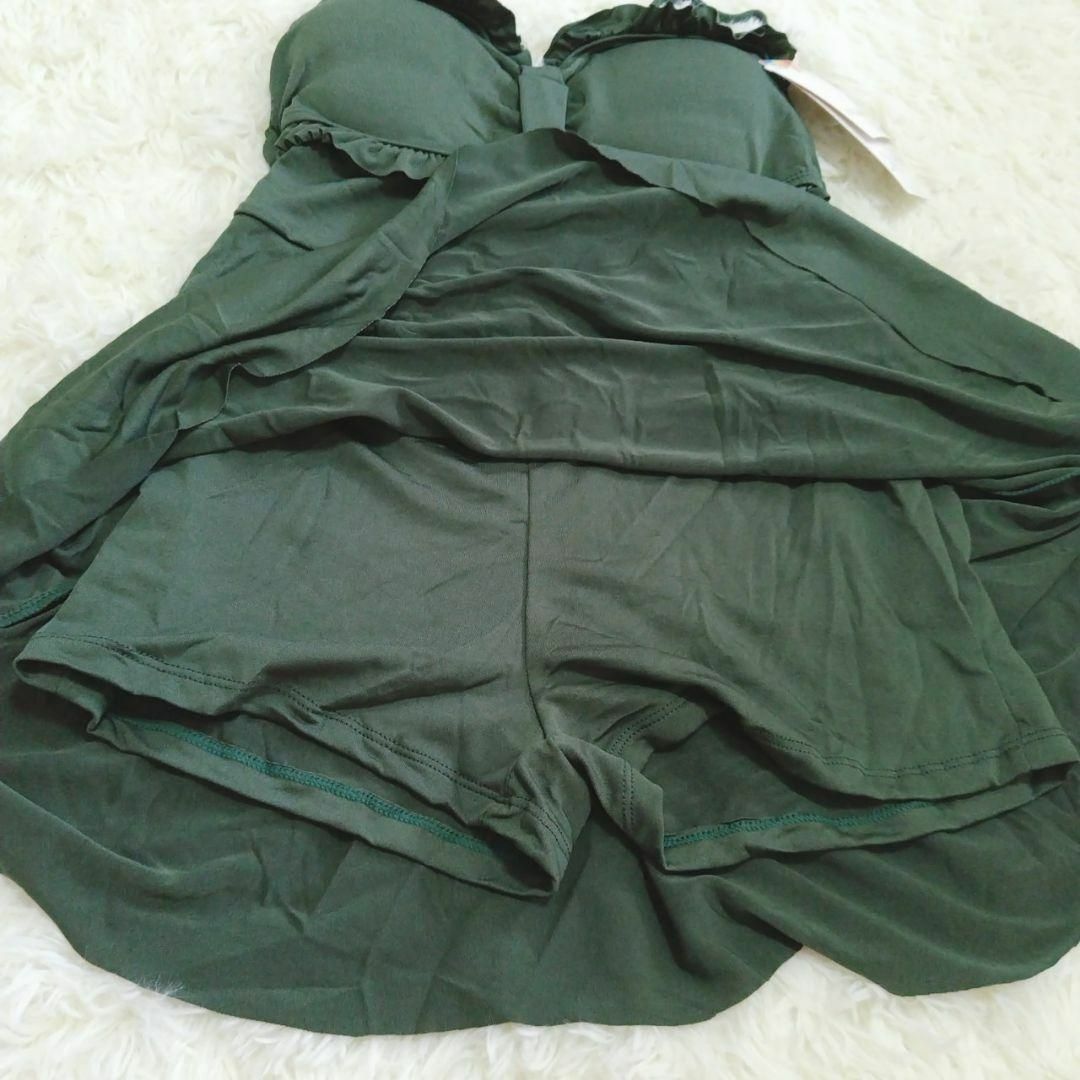 ワンピース水着 2点セット 濃緑 Ｌ カーディガン 体型カバー  日焼け止め レディースの水着/浴衣(水着)の商品写真