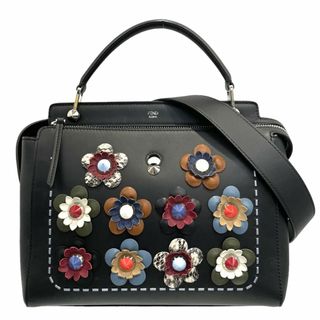 フェンディ(FENDI)のFENDI フェンディ 2WAY ドットコムフラワー ハンドバッグ ショルダーバッグ 肩掛け フラワースタッズ 鞄 かばん 8BN293 レザー    ブラック 黒 マルチカラー シルバー金具 レディース【中古品】(ショルダーバッグ)