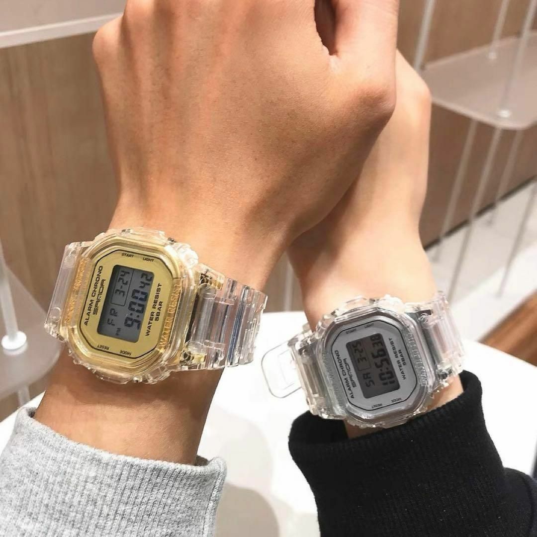 高級 デジタル腕時計 スケルトン 透明 クリア 透明ウォッチ［ゴールド］ レディースのファッション小物(腕時計)の商品写真