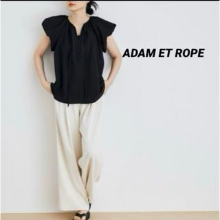 アダムエロぺ(Adam et Rope')のアダムエロペ★バルーンフレンチスリーブブラウス　シアサッカー　くるみ釦　最終価格(シャツ/ブラウス(半袖/袖なし))