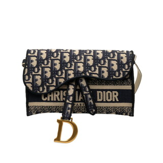 ディオール(Dior)の美品 ディオール オブリーク サドルスリムポーチS ウエストバッグ ベルトバッグ ジャガード レディース Dior 【228-43746】(ボディバッグ/ウエストポーチ)