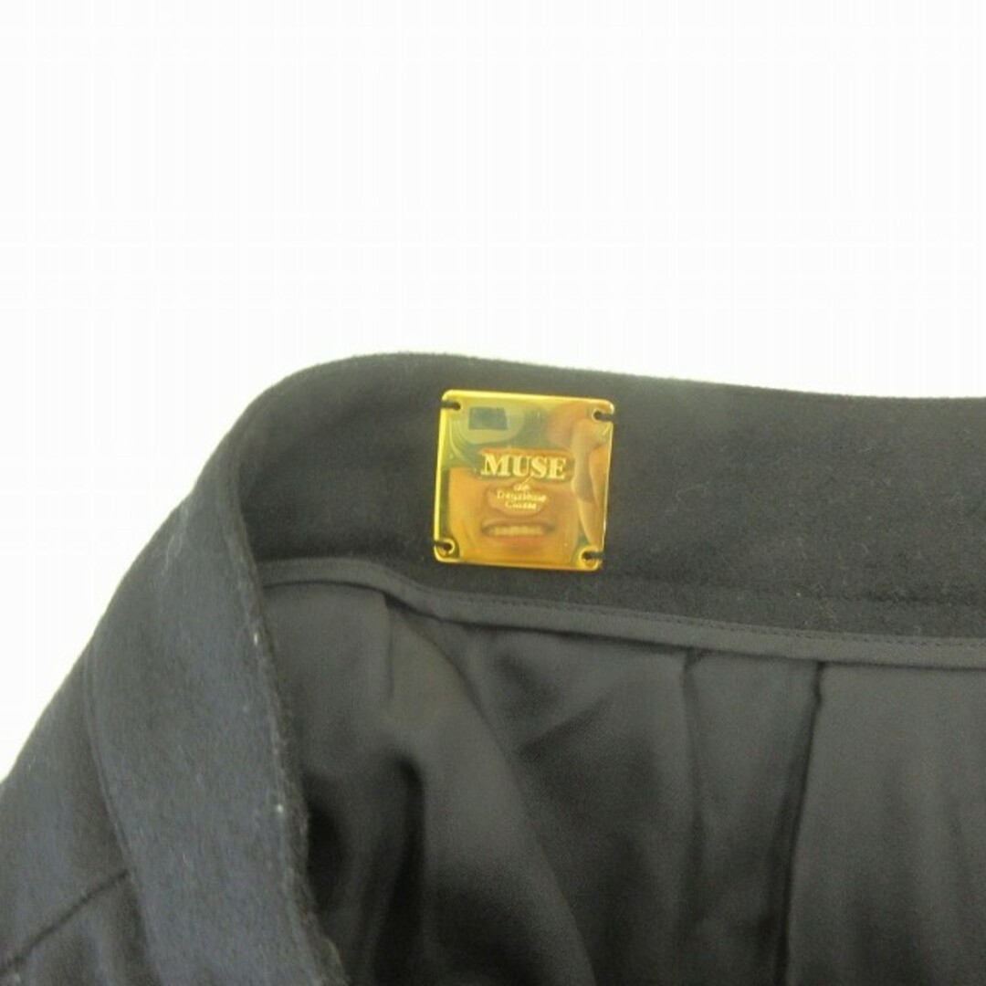 other(アザー)のミューズ ウールフレアミニスカート ギャザー 黒 ブラック 36 約S ■122 レディースのスカート(ひざ丈スカート)の商品写真