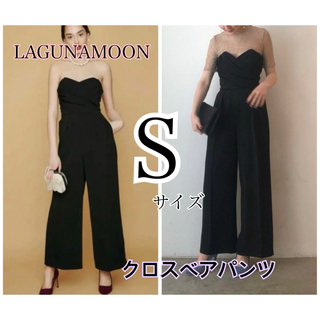 ラグナムーン(LagunaMoon)のラグナムーン LADYクロスベアパンツドレス　オールインワン　ブラック　黒　S (オールインワン)