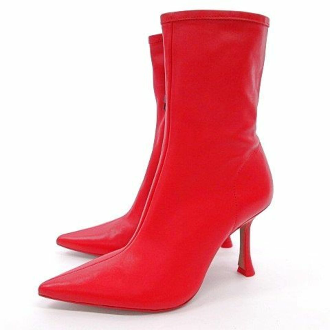 ZARA(ザラ)の未使用 ザラ ポインテッドトゥ ブーツ レザー 36 23.5cm 赤 ■052 レディースの靴/シューズ(ブーツ)の商品写真