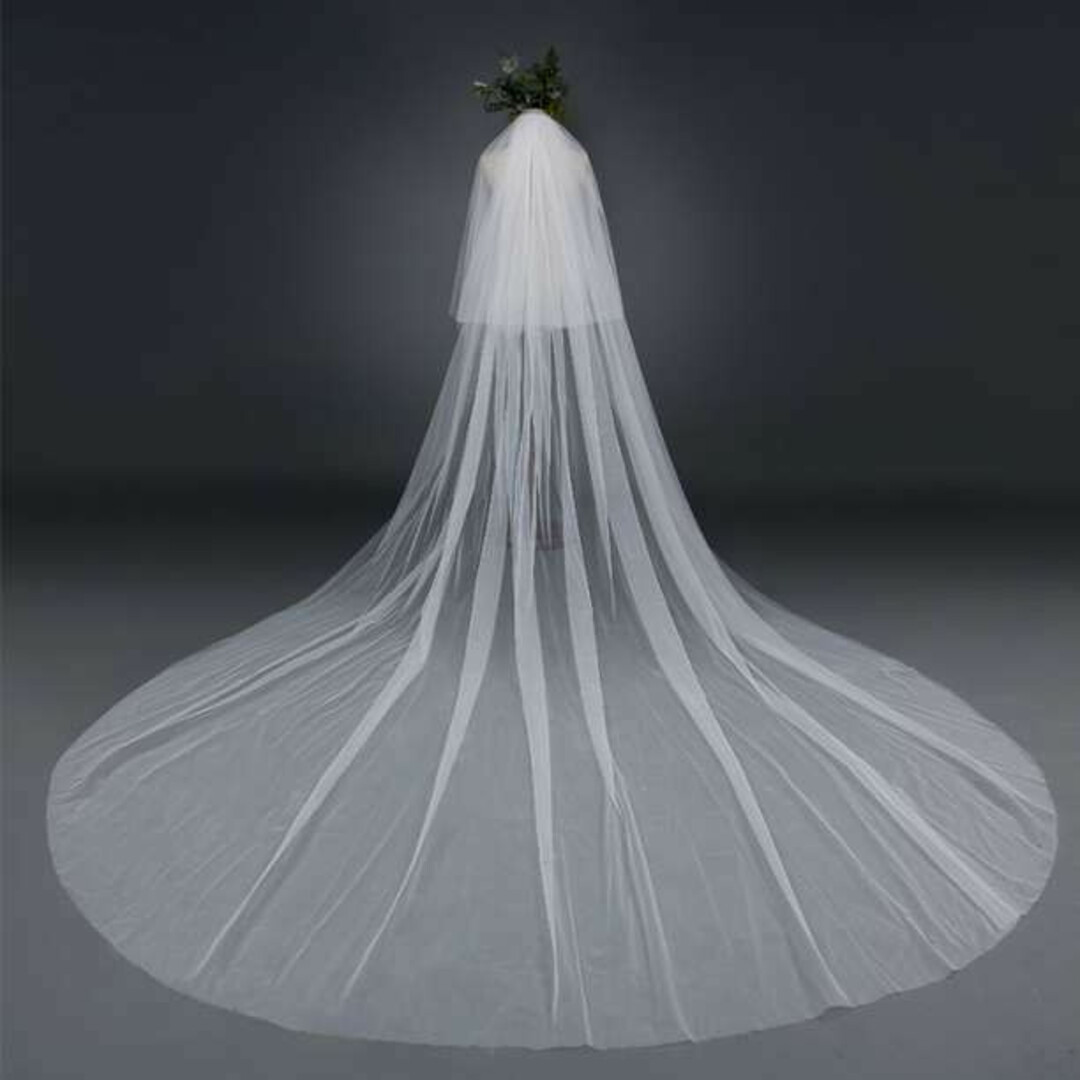 ロングベール3m ウェディングベール 二層 シンプル ベールダウン可 結婚式 レディースのフォーマル/ドレス(ウェディングドレス)の商品写真