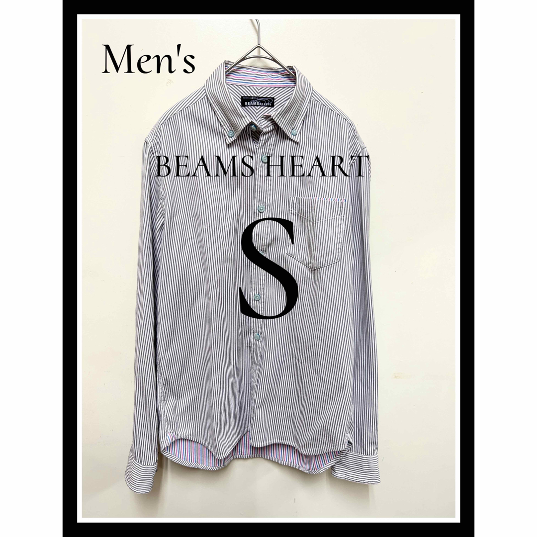 BEAMS(ビームス)のBEAMS HEART  ビームスハート　メンズ　ストライプ長袖シャツ　古着 レディースのトップス(シャツ/ブラウス(長袖/七分))の商品写真