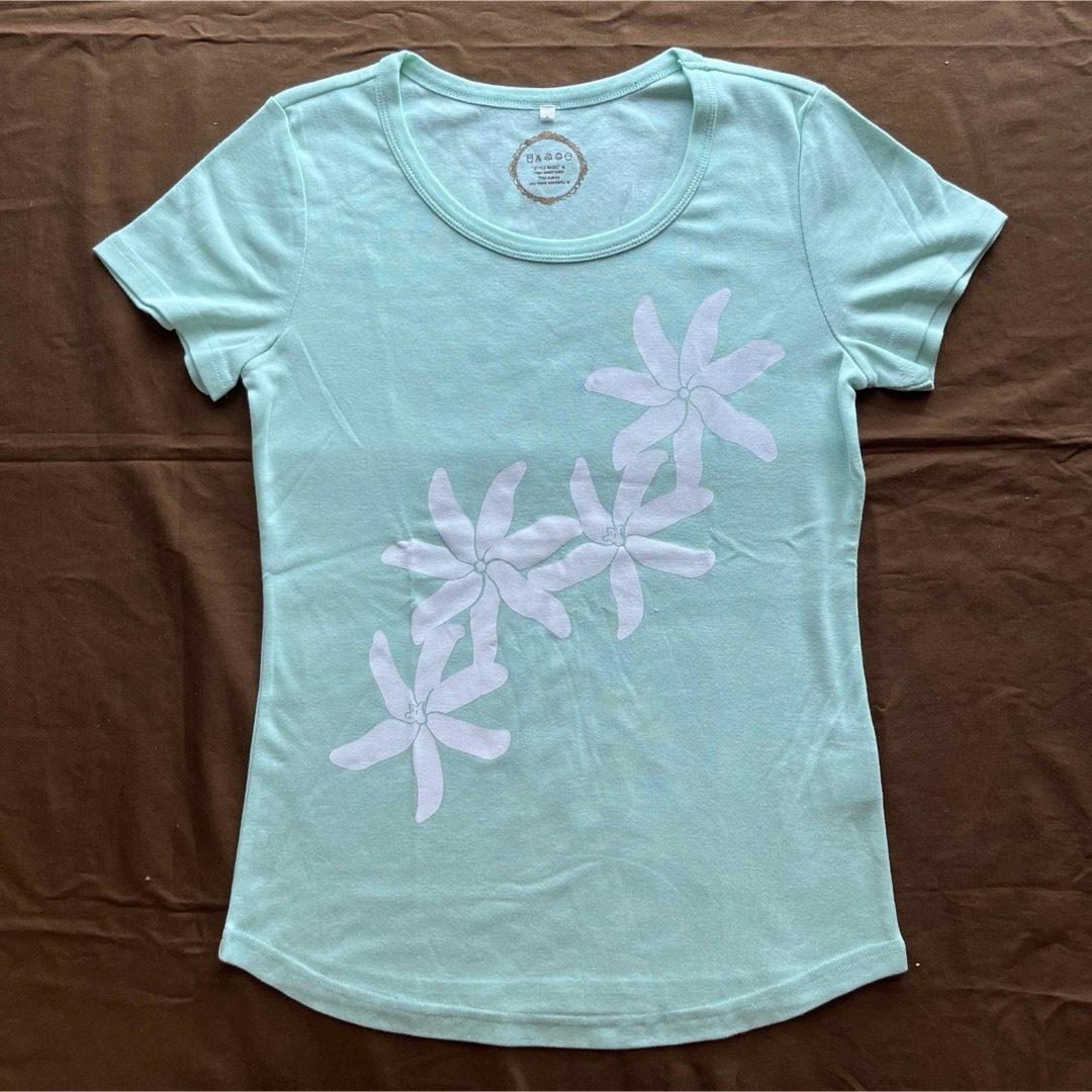 フラダンス半袖Tシャツ　ティアレ　ミントグリーン　L サイズ　フラレッスン半袖T レディースのトップス(Tシャツ(半袖/袖なし))の商品写真