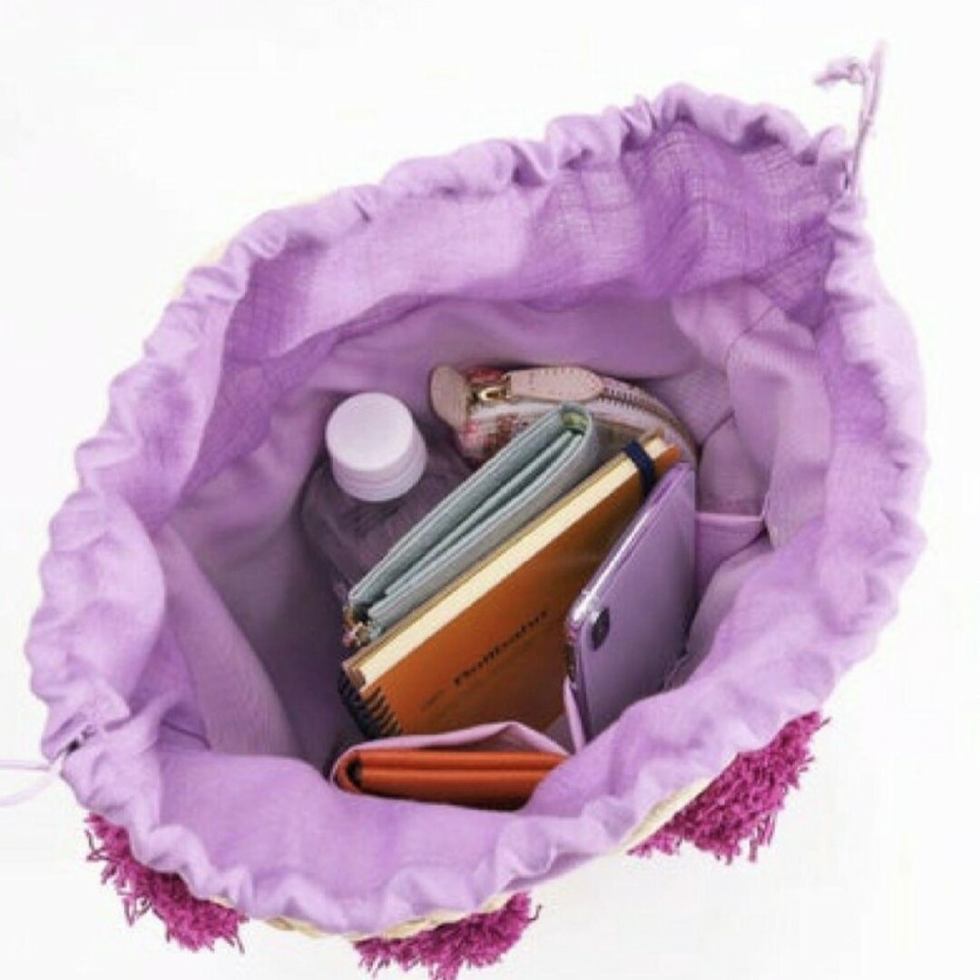 COOCO(クーコ)のクーコ COOCO ポンポン付メイズカゴバッグ （パープル） レディースのバッグ(トートバッグ)の商品写真