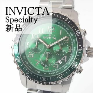 インビクタ(INVICTA)のグリーン ブラック新品INVICTAメンズ腕時計シルバー黒ツートーン日付クロノ(腕時計(アナログ))