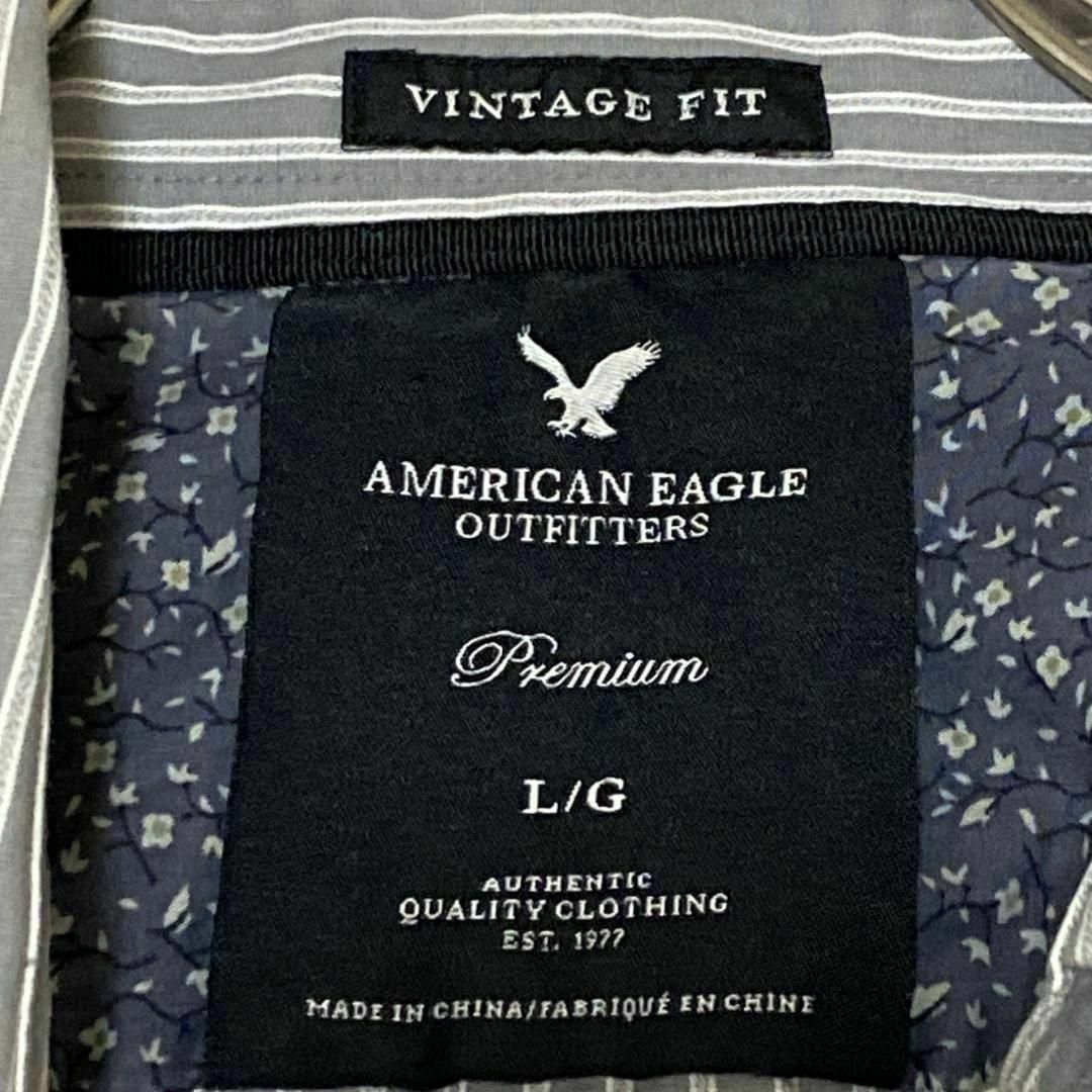 American Eagle(アメリカンイーグル)のアメリカンイーグル ストライプ 長袖シャツ ライトブルー US古着 o47 メンズのトップス(シャツ)の商品写真