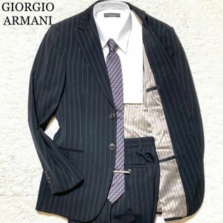 ジョルジオアルマーニ(Giorgio Armani)の【未使用級】ジョルジオアルマーニ スーツ セットアップ 黒 ストライプ 44 S(その他)