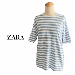 ザラZARA ボーダーTシャツ　半袖　ライトブルー水色　Sサイズ(Tシャツ(半袖/袖なし))
