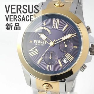 ヴェルサス(VERSUS)のネイビー/ゴールド新品メンズ腕時計VERSUS VERSACEシルバー日付クロノ(腕時計(アナログ))