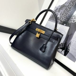 エルメス(Hermes)のエルメス ケリー28 ボックスカーフ ブルーインディゴ 新型金具(ハンドバッグ)