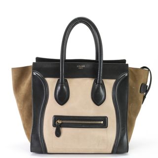 セリーヌ(celine)の美品 セリーヌ ラゲージ ミニ ショッパー レザー トート バッグ ショルダー ハンド A4 ブラック ブラウン レディース EEM V17-5(トートバッグ)