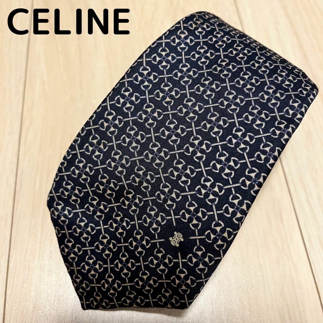 celine(セリーヌ)のCELINE セリーヌ　ネクタイ 　ネイビー　紺色 メンズのファッション小物(ネクタイ)の商品写真