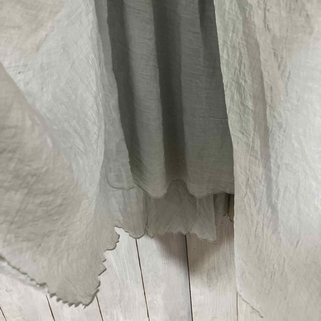 スカート フレア ロングスカート M ブルーグレー ウエストゴム リネン レディースのスカート(ロングスカート)の商品写真