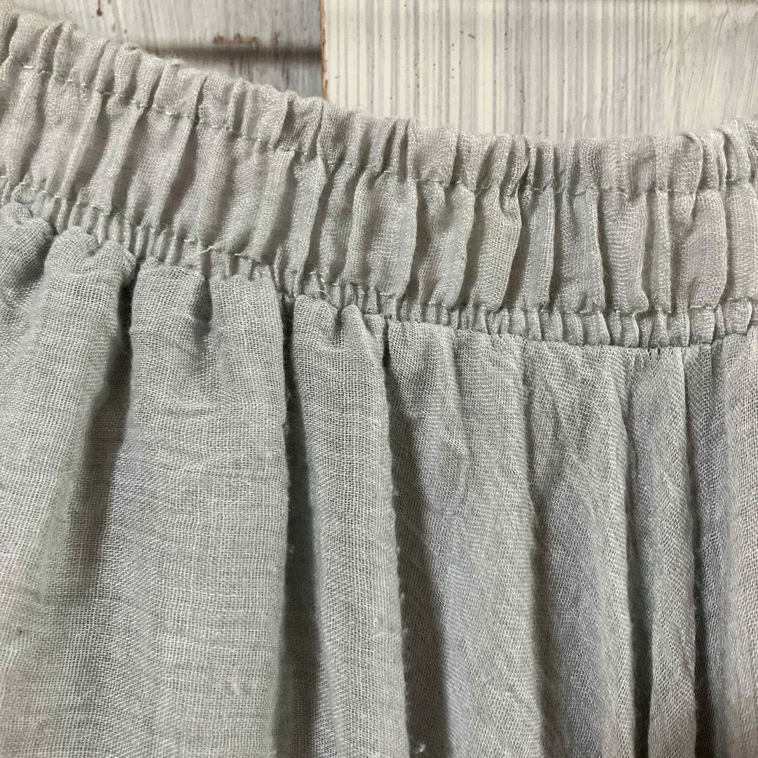 スカート フレア ロングスカート M ブルーグレー ウエストゴム リネン レディースのスカート(ロングスカート)の商品写真