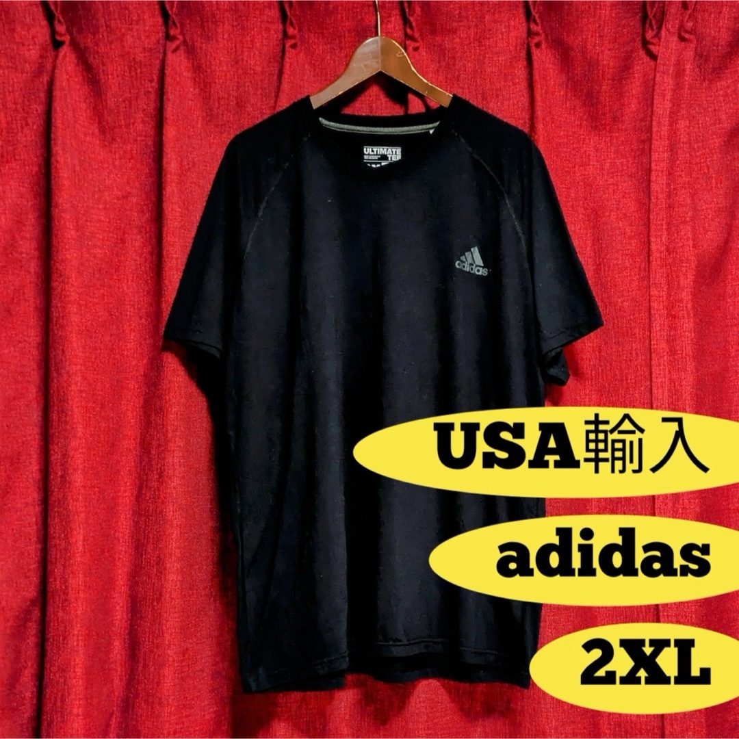 adidas(アディダス)のUS古着 adidas アディダス ロゴ Tシャツ 黒 大きいサイズ 半袖 速乾 メンズのトップス(Tシャツ/カットソー(半袖/袖なし))の商品写真