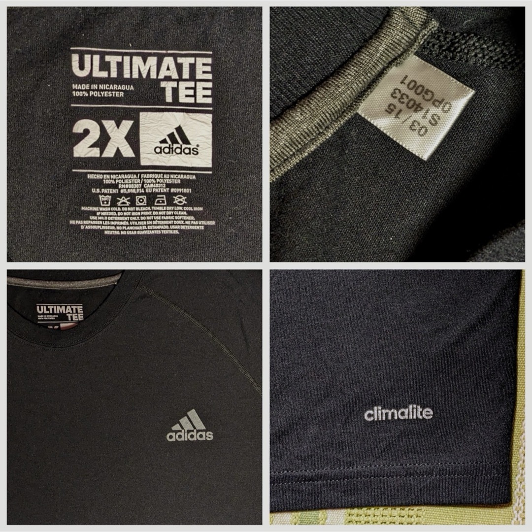 adidas(アディダス)のUS古着 adidas アディダス ロゴ Tシャツ 黒 大きいサイズ 半袖 速乾 メンズのトップス(Tシャツ/カットソー(半袖/袖なし))の商品写真