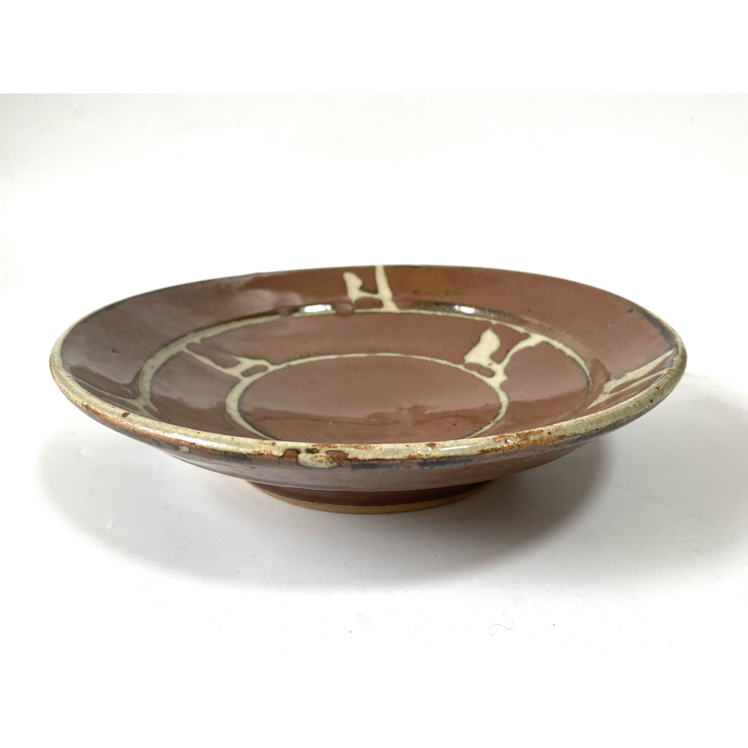 陶芸家 作家物 濱田庄司 浜田庄司 ? 鉄釉 指描 益子焼 皿 大皿 箱なし 陶芸家 作家物 濱田庄司 浜田庄司 ? 鉄釉 指描 益子焼 皿 大皿 箱なし